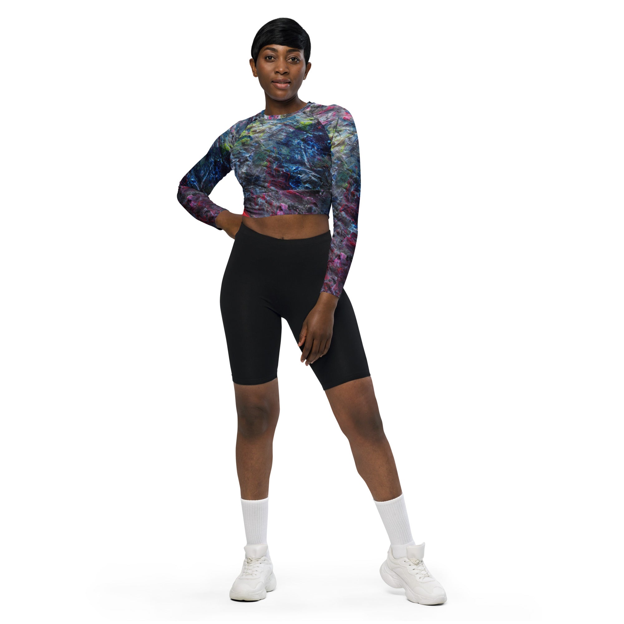Petroleum long-sleeve crop top