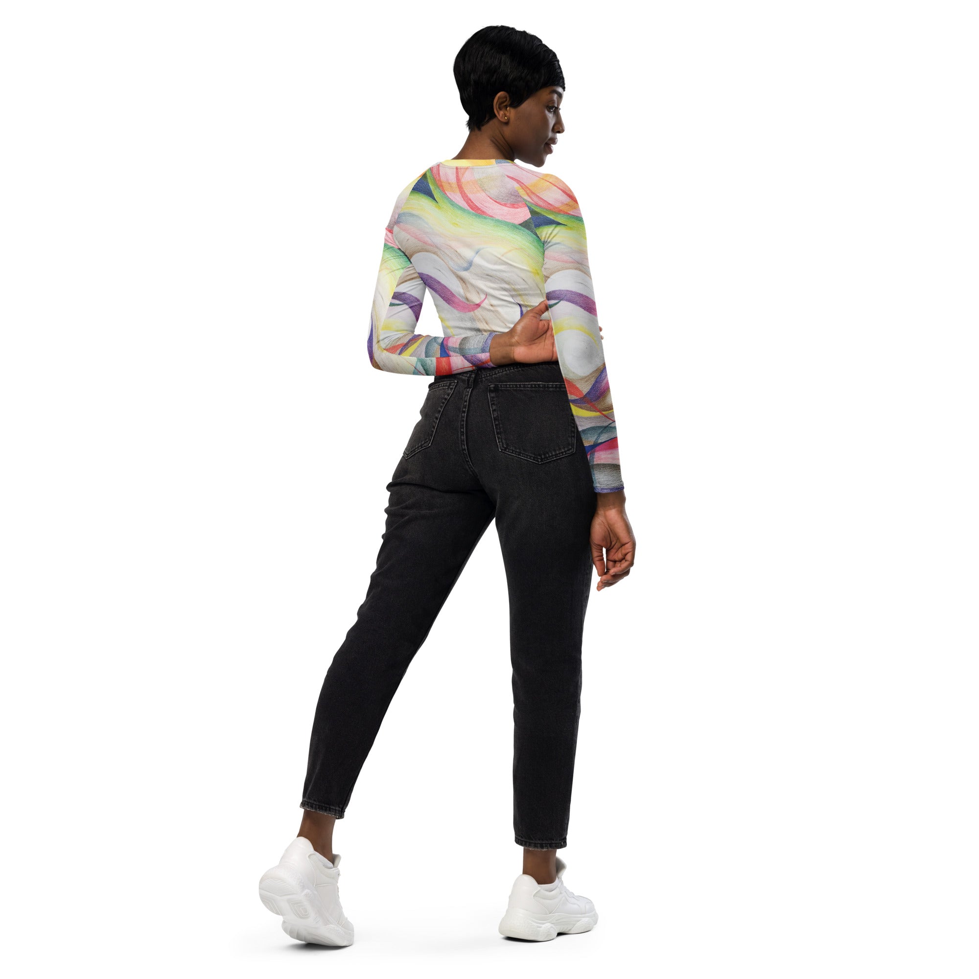 Color contact long-sleeve crop top