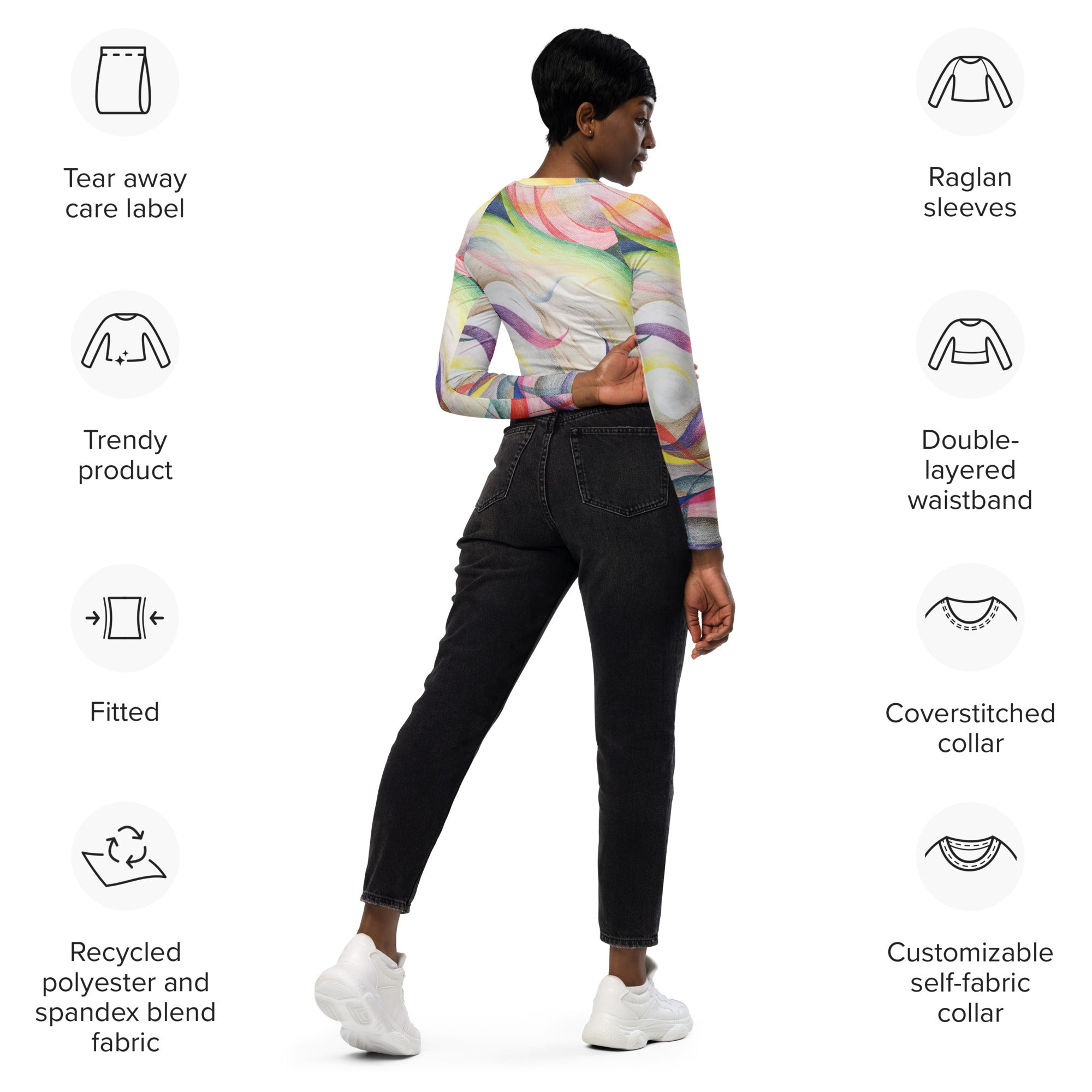 Color contact long-sleeve crop top