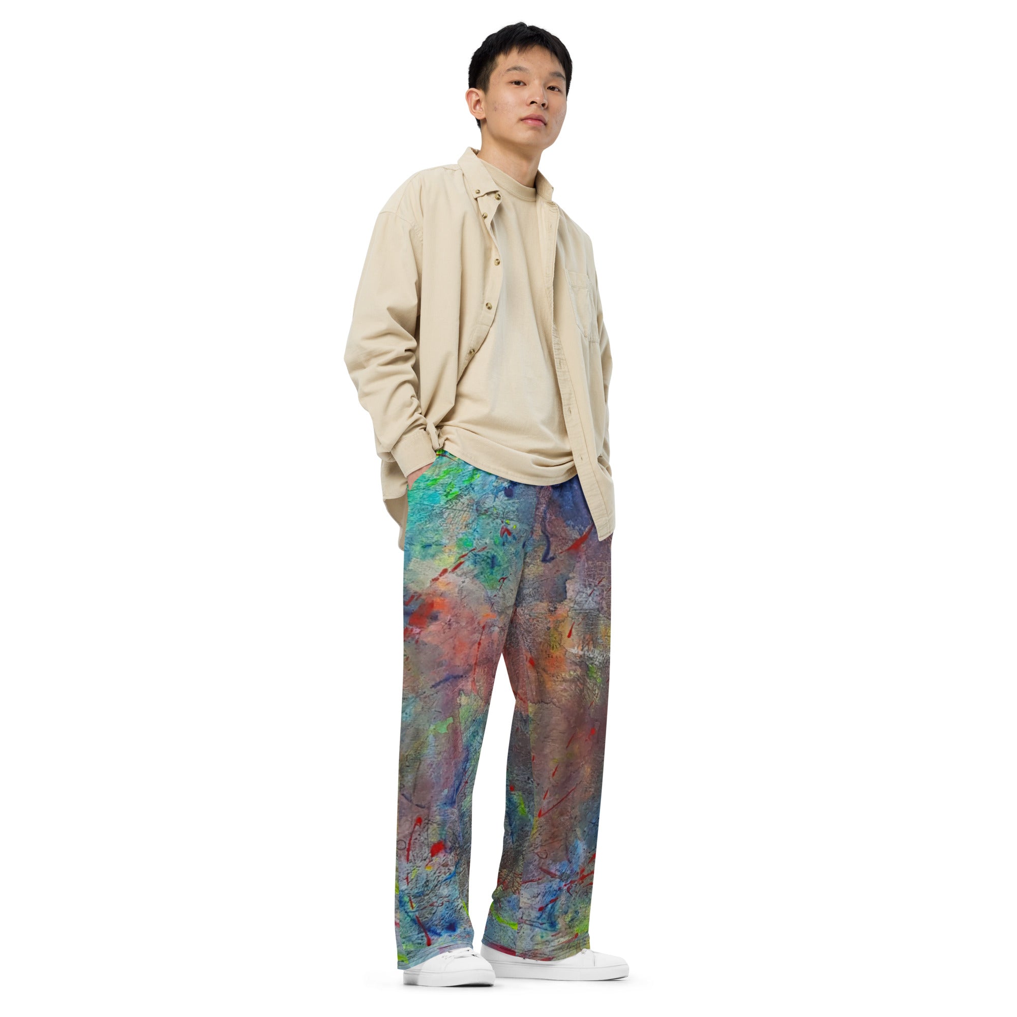 Color contact wide-leg pants