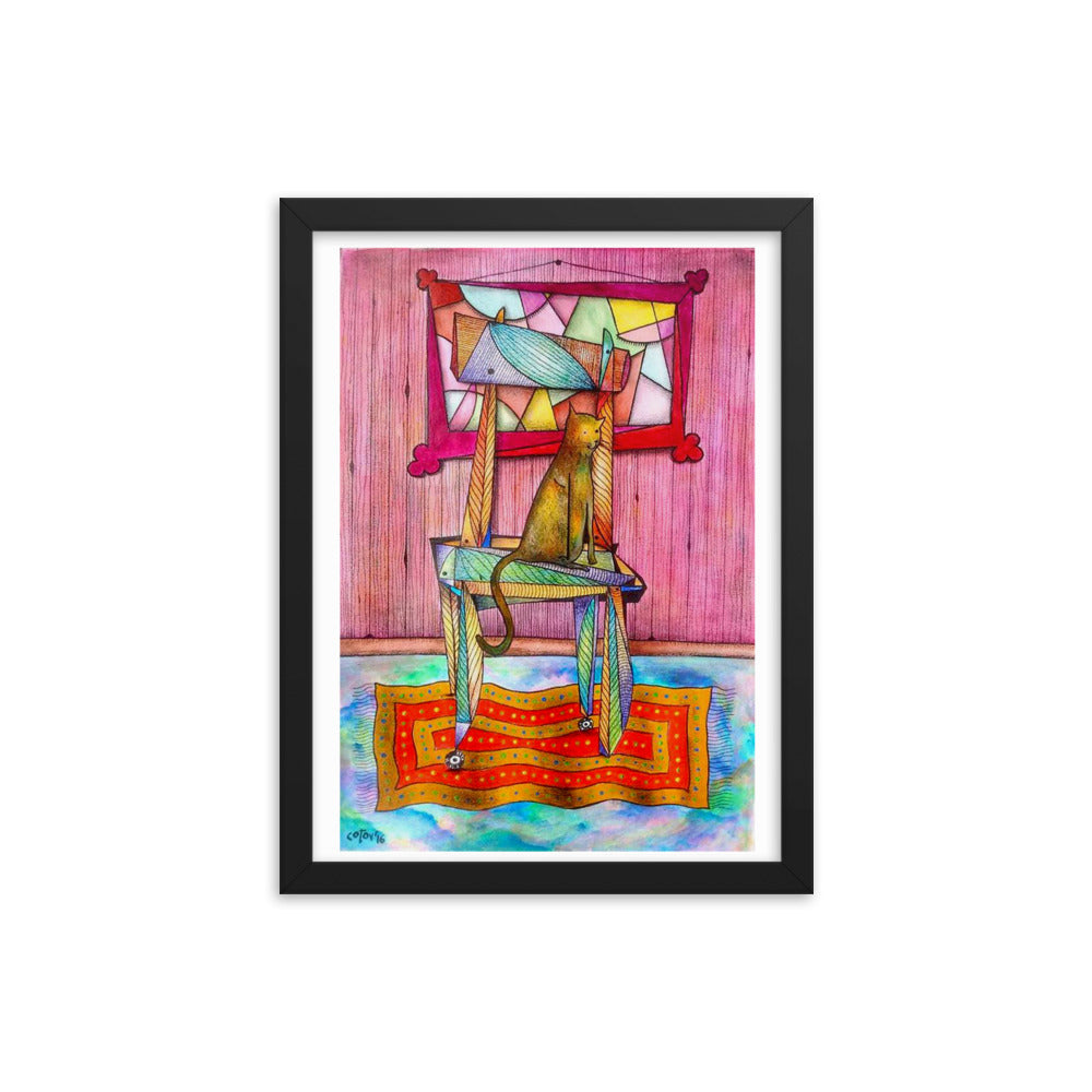 Cat on chair Framed poster