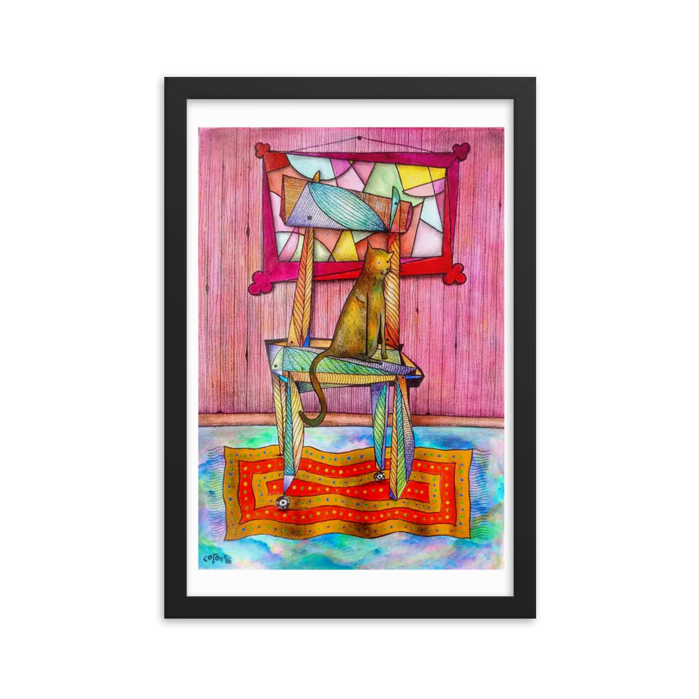 Cat on chair Framed poster