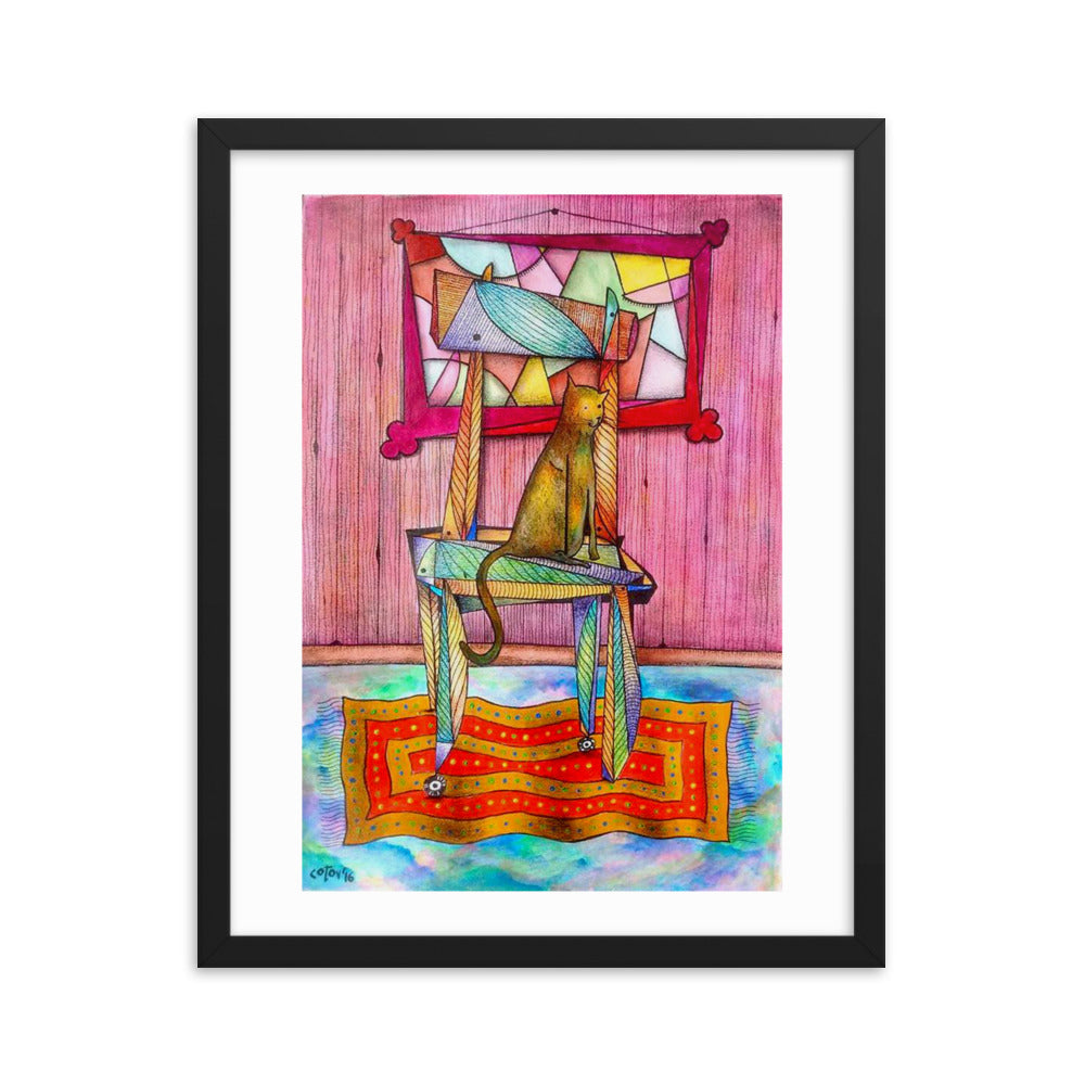 Cat on chair Framed poster