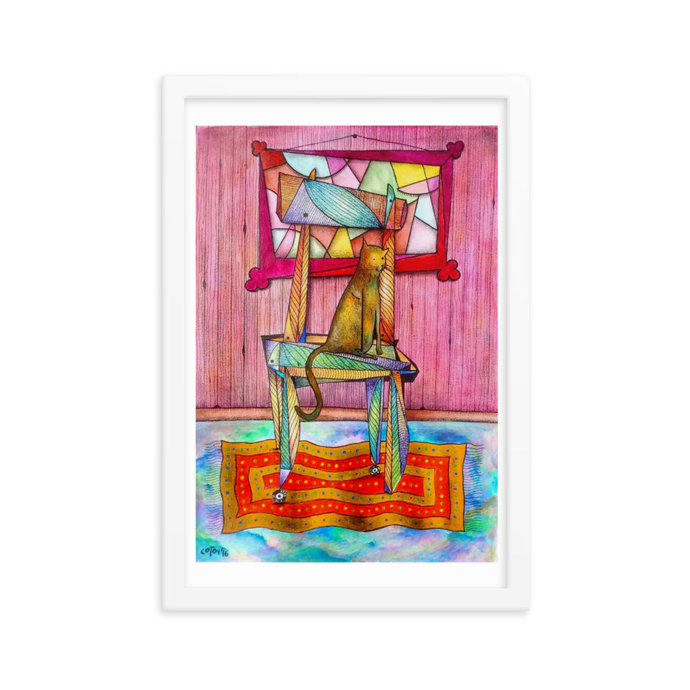 Cat on chair Framed poster