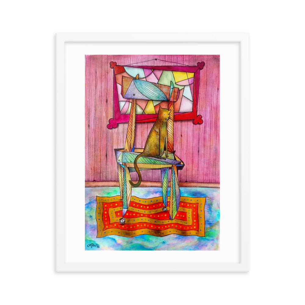 Cat on chair Framed poster