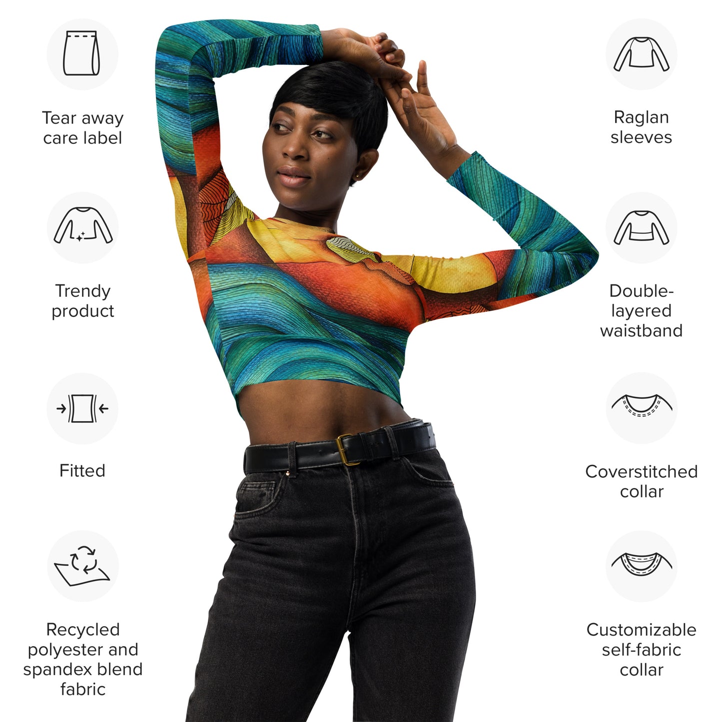 Waves long-sleeve crop top