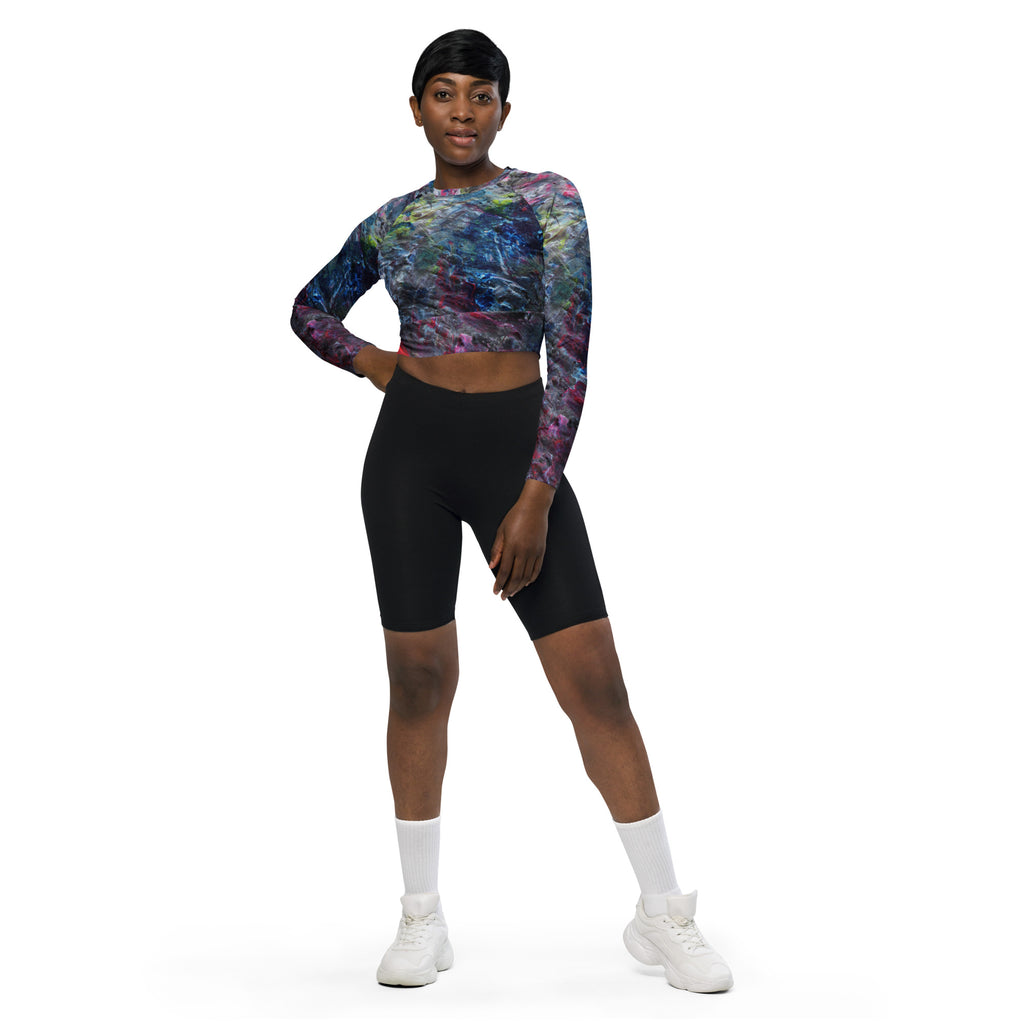 Petroleum long-sleeve crop top