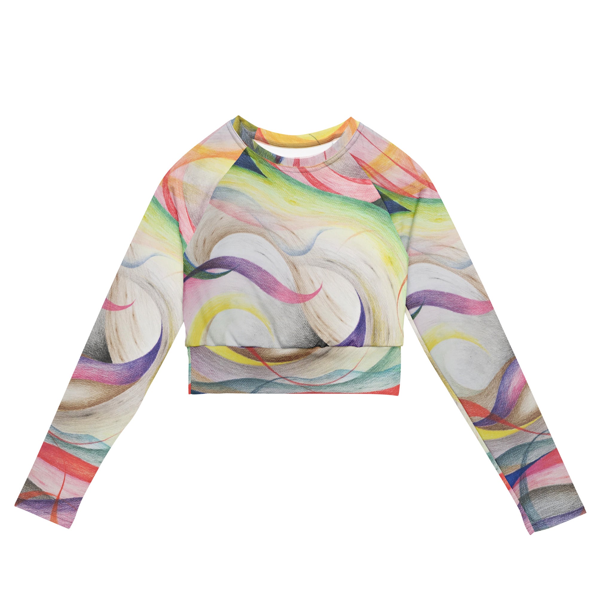 Color contact long-sleeve crop top