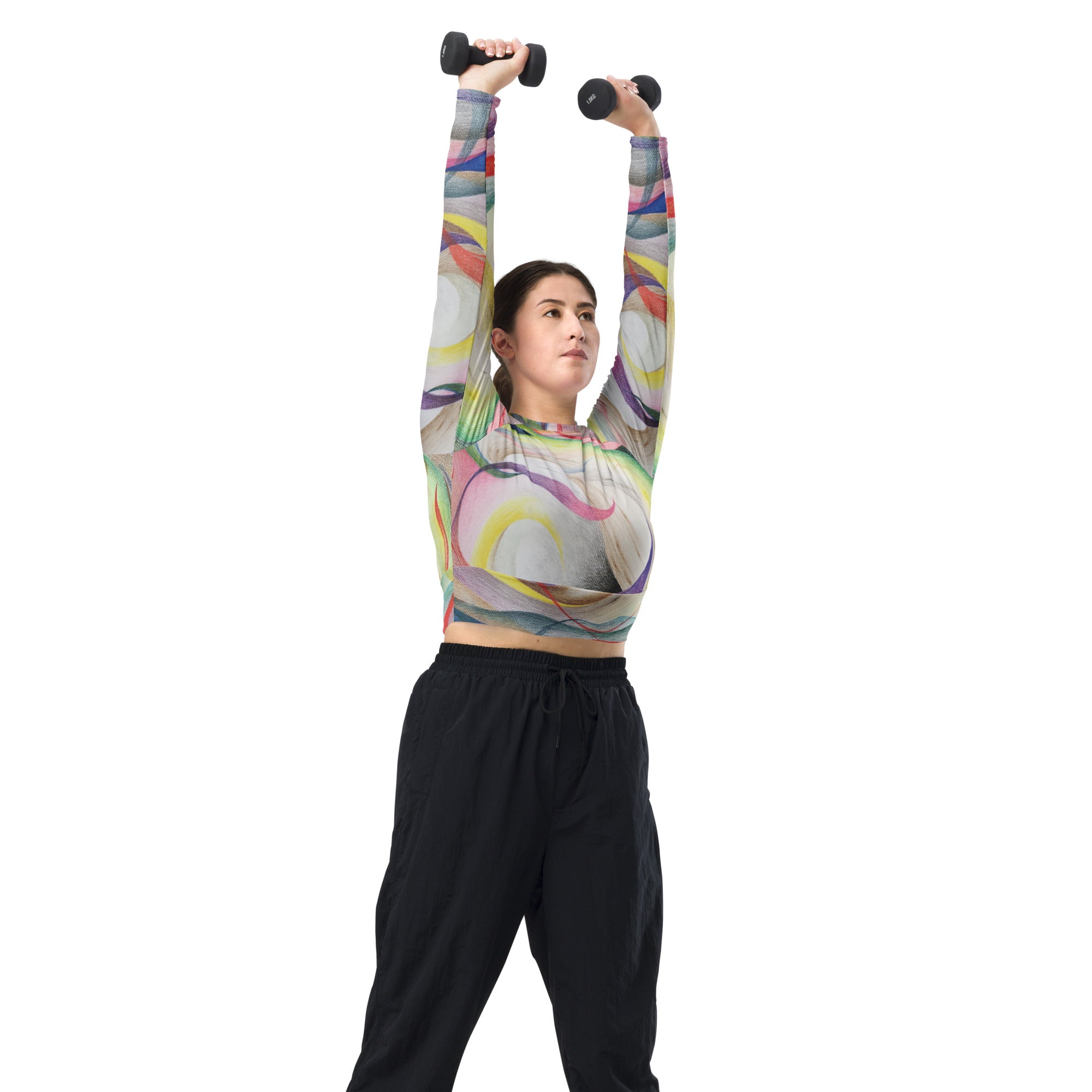 Color contact long-sleeve crop top