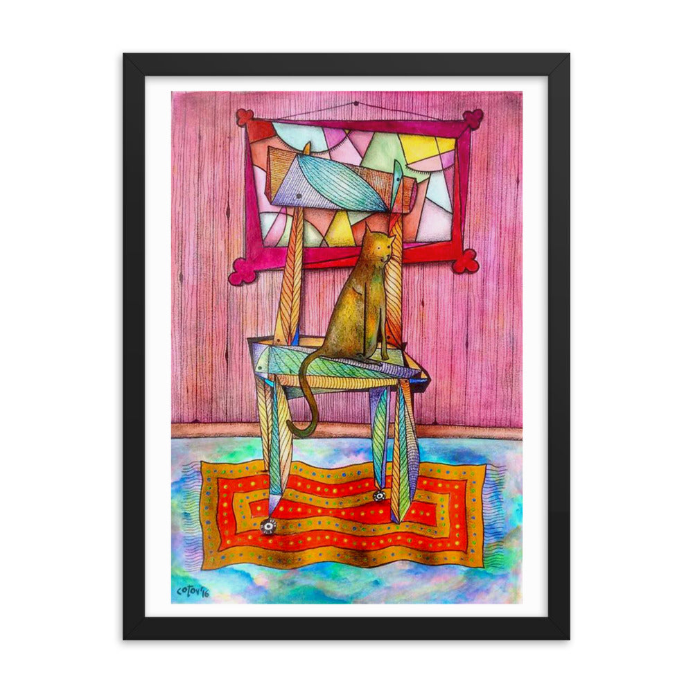 Cat on chair Framed poster