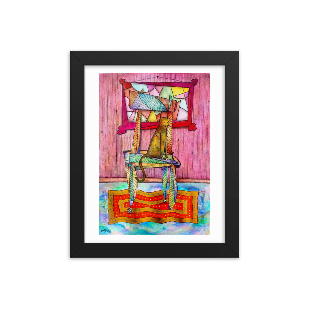 Cat on chair Framed poster