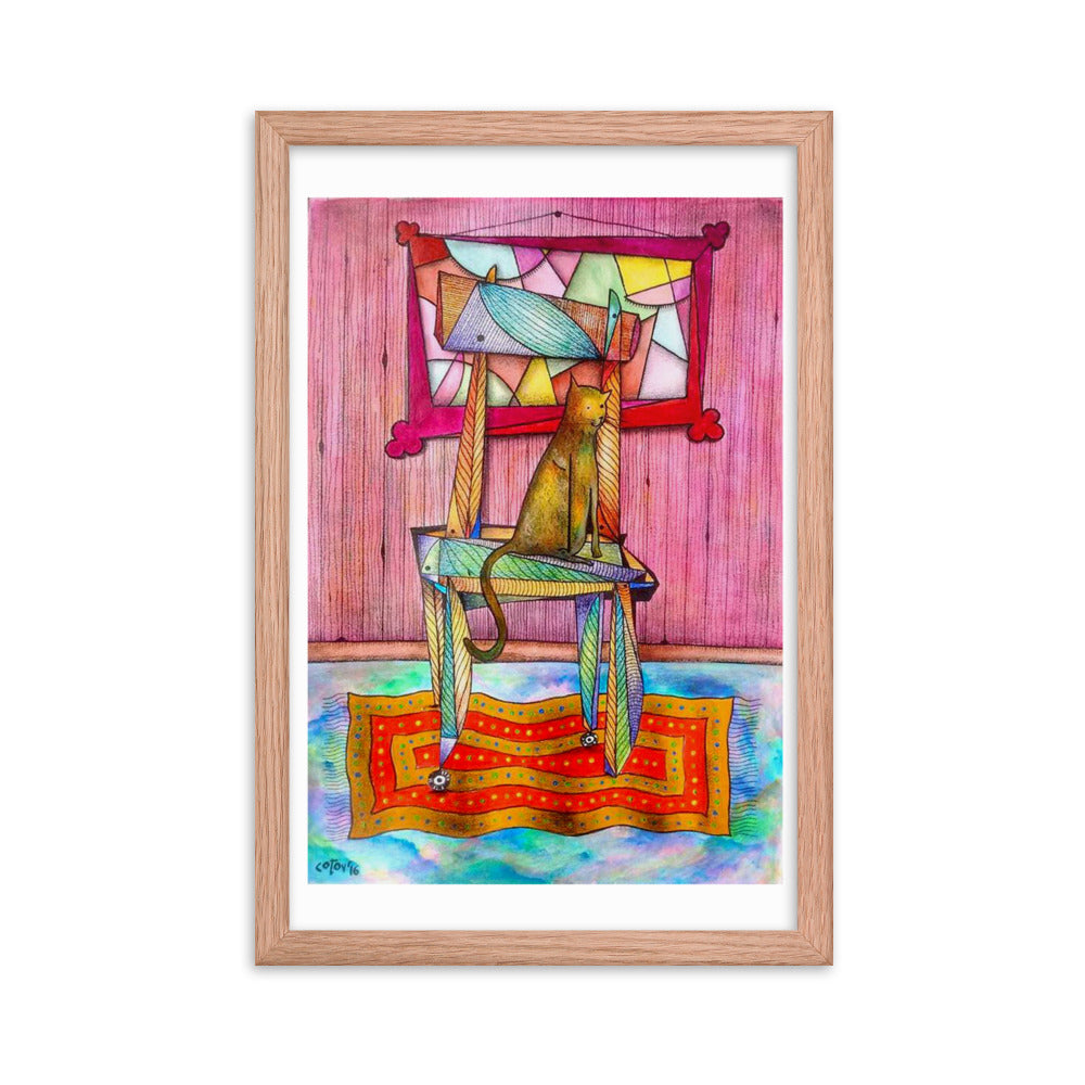 Cat on chair Framed poster