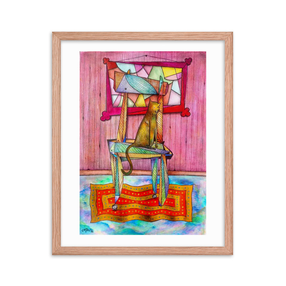 Cat on chair Framed poster