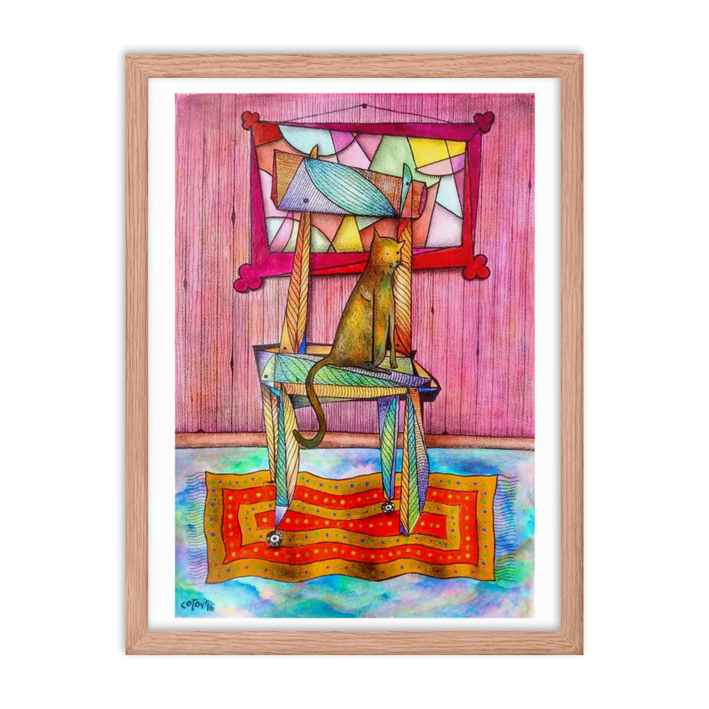 Cat on chair Framed poster