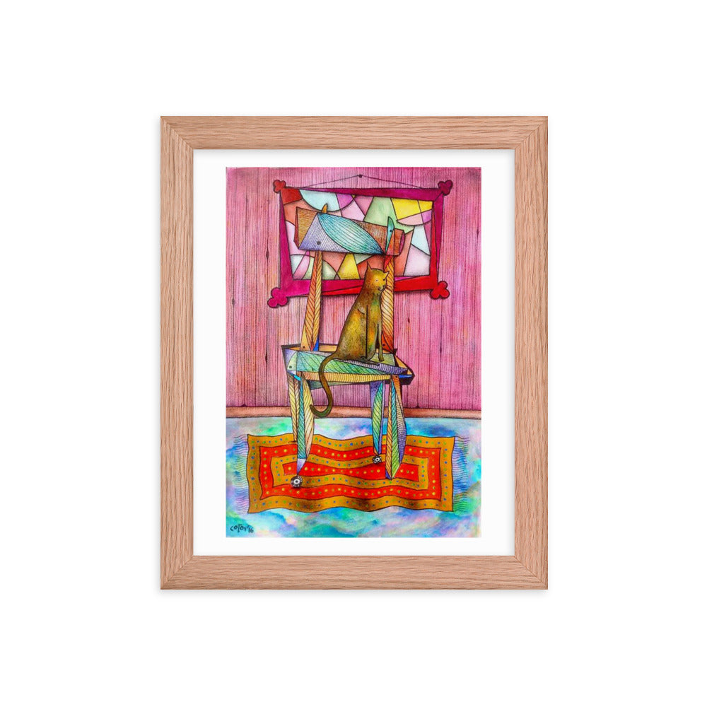 Cat on chair Framed poster