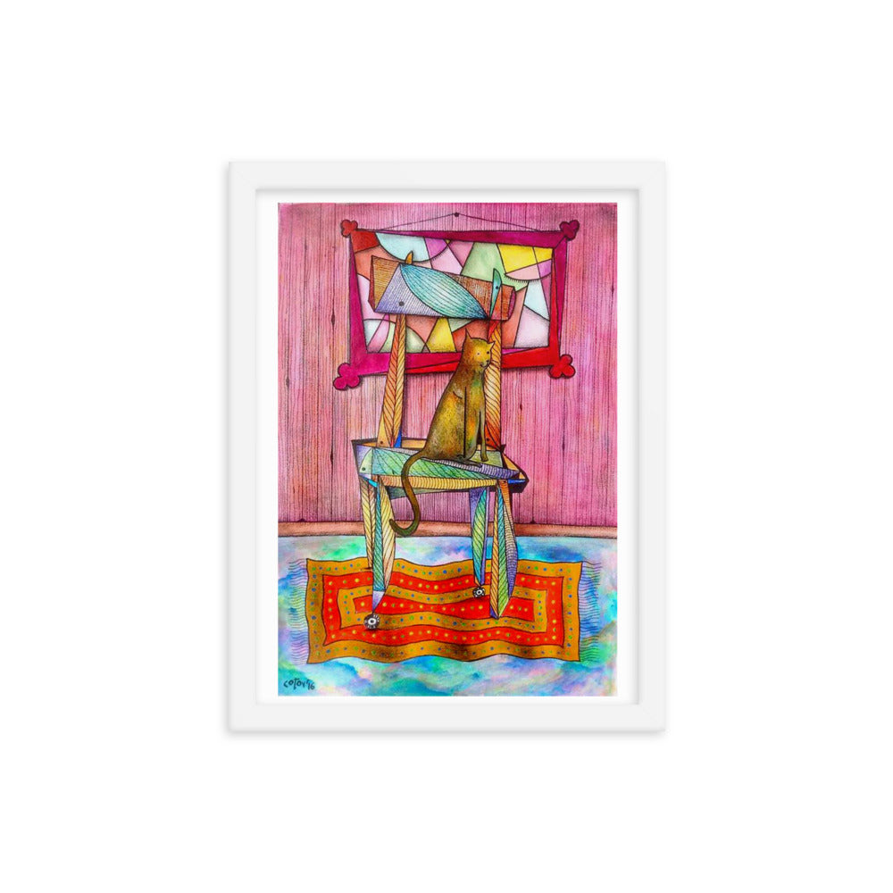 Cat on chair Framed poster