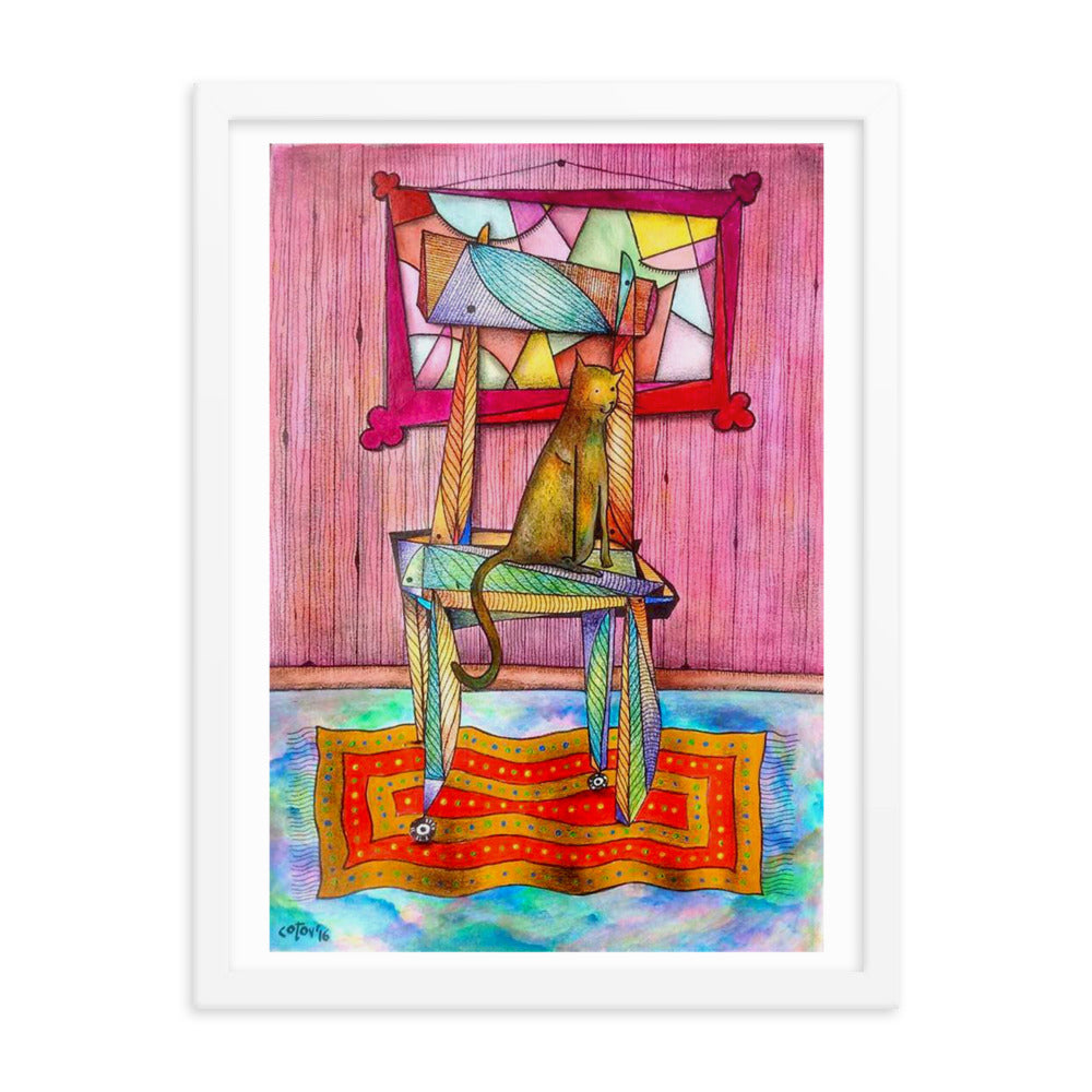 Cat on chair Framed poster