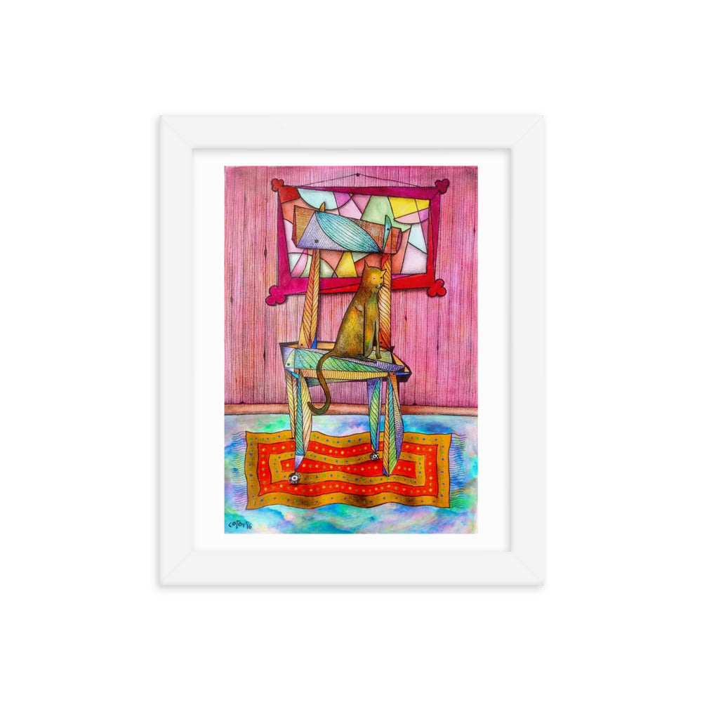 Cat on chair Framed poster